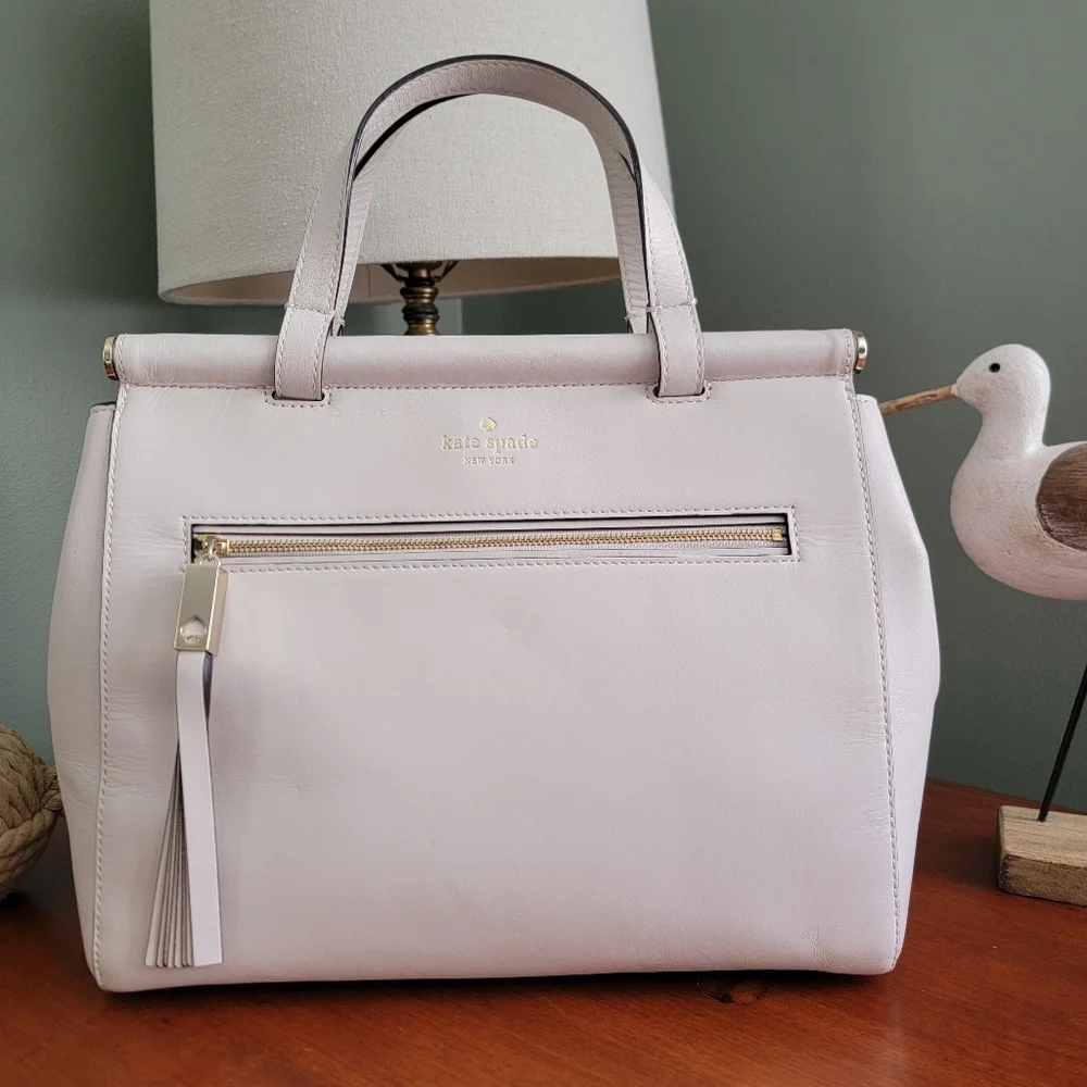 Kate Spade WKRU3306 Royal Place Cherise White Leather Satchel Top Handle Bag